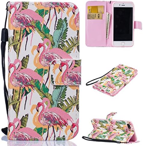 Yidaxing iPhone 7 PLUS Wallet Case, Premium PU Leather Flip Cover Colorful Pattern Design Shockproof Case with Hand Strap and Card Holder for iPhone 7 PLUS, Flamingo