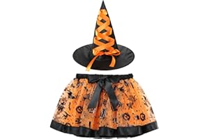 NebulaGlam Costume da Strega Bambina, Vestito Strega Bambini Carnevale Cosplay Set, Set Costume da Strega Halloween Cosplay per Bambina Ragazze (3-8 Anni)