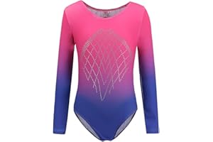 Sinoem Dziewczęcy trykot gimnastyczny gradient kolor wielokolorowy długi rękaw leotard taniec baletowy dla dzieci 5-12 lat