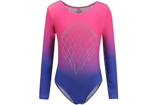 Sinoem Justaucorps de gymnastique à paillettes à manches longues/sans manches - Couleur dégradée - Pour petite fille