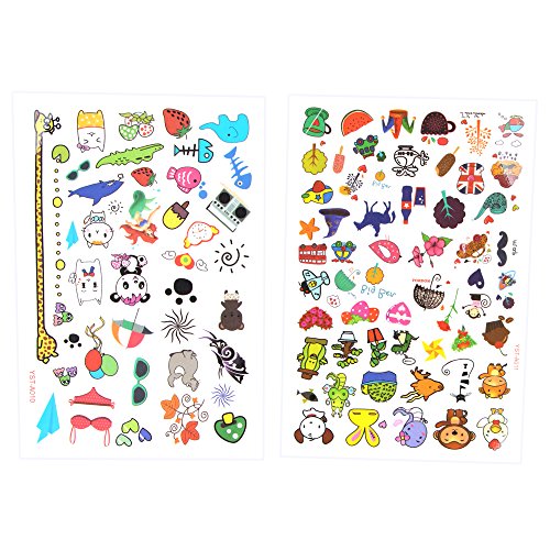 96 Kindertattoos Set Buntes Design | verschiedene Motive Tattoos für Kinder spielen | Lustig Cartoon Farben