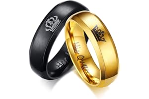 OIDEA Coppia di anelli His Queen Her King Corona anelli in acciaio inox oro nero per uomo donna con confezione regalo, Acciaio inossidabile, Senza pietra.