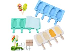 LOSTWRY 3 Stück Eisformen Silikon, 4 Zellen Silikon EIS am Stiel Formen, Eiscreme formen-Cake Pop Ice Lolly Mould Eis Selber Eisförmchen Eislutscher für DIY Dessert, Schokolade, Obst