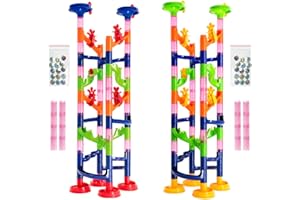 WEOFFERWHATYOUWANT Set de piezas para juego de carreras de canicas Marble Run Challenge, 158 unidades36 piezas pequeñas ya montadas.Corre hasta el final, construye tu propio circuito.Las canicas no se atascan.