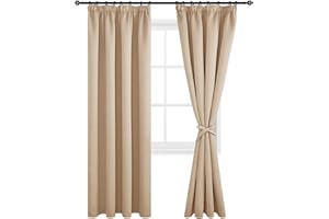 ‎DWCN DWCN Gardinen Blickdicht 2er Set Beige Vorhänge mit Kräuselband Verdunkelungsvorhänge Schlafzimmer H 245 x B 140, Gardinen Wohnzimmer Vorhänge Blickdicht Hellbeige mit Vorhang-Krawatten