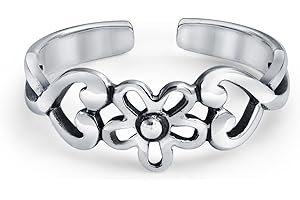 BLING JEWELRY Personalizada Dedo Medio De La Naturaleza Hojas, Vides, Girasol, Margarita, Negro Rose Flower Midi Banda Toe Ring Pinky Anillo Para Mujer Adolescente Oxidado .925 Plata Esterlina Ajustable