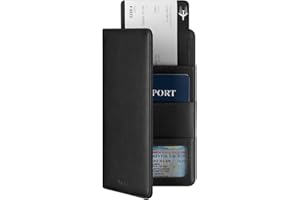 VULKIT Etui na paszport, portfel podróżny, skórzany pokrowiec na paszport, blokowanie RFID, organizer na dokumenty podróżne, dla kobiet, mężczyzn, Czarny, Jeden rozmiar, Minimalistyczny