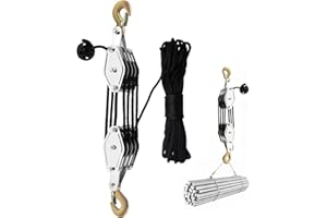 CHINGCOO Flaschenzug mit Seilbremse, Seilzug-Flaschenzugsystem mit 20m Nylon Seil und 270° Drehbarer Haken, Sicherungsringe, Seilzug Flaschenzug für Heben Schwerer Gegenstände