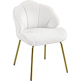 Yaheetech Velvet Chair in Shell Shape with Gold Legs White | Auxiliary Chair, Modern Armchair, Velvet Makeup Chair, Seat 42 &times;