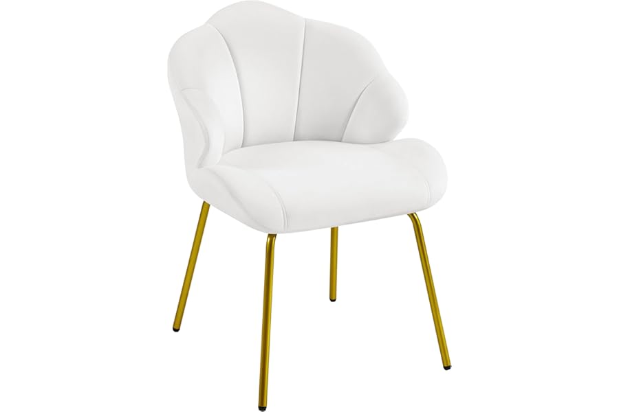 Yaheetech Velvet Armchair, Accent Tub Chair with Metal Legs, Cute Vanity Chair with Shell Shaped Backrest for Living Room/Bedroom/Dressing Table/Office, White