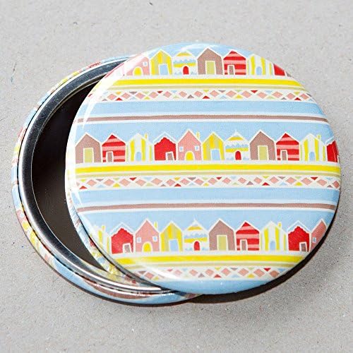 A cute, beach huts patterned beachy pocket mirror. Inspired by Croyde in Devon and the beautiful English seaside.