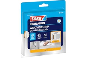 tesa 05428-00100-00 tesamoll Universal-Burlete de Espuma Adhesiva para Ventanas y Puertas-Junta Aislante Térmico y Acústico-Rellena Huecos de 1 a 5 mm-Tamaño: 6 m x 9 mm x 6 mm-Blanco