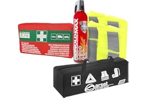 notlok Safety Work 5 in 1 Kit de Emergencia para Auto 5 en 1 | Botiquín de Primeros Auxilios DIN13164 + Spray Extintor 750 ml + 2 Chalecos Reflectantes para Auto + Bolsa de Nylon
