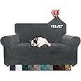 XINEAGE 1 Piece Velvet Couch Covers for 2 Cushion Couch High Stretch Loveseat Slipcover for Pets Dogs Anti Slip Love Seat Sofa Slipcover Furniture Protector (2 Seater, Grey)