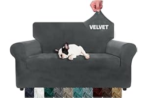 ‎XINEAGE XINEAGE Samt Sofaüberzug 2 Sitzer, Stretch Sofa überzug für Wohnzimmer, Dicke Weiche Sofaüberwurf, Rutschfester Sofa Cover für Hunde, Haustiere (2 Sitzer, Grau)
