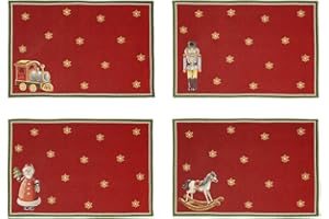 ‎VILLEROY & BOCH Villeroy & Boch - Toy's Delight zestaw jubileuszowy gobelinowe podkładki stołowe 4 el. kolorowe, Boże Narodzenie, podkładki stołowe dla 4 osób, dekoracja stołu, motyw świąteczny, bawełna, poliester