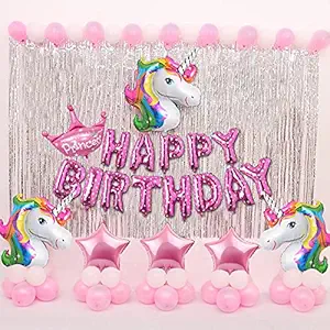 Party Propz Unicorn Theme Birthday Decorations Kit For Girls - 72Pcs Combo Set / Happy Birthday Decoration Kit For Girls, Unicorn Birthday Decorations, Birthday Decoration For Girls Theme