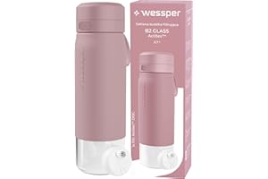 Wessper Borraccia Filtrante, 700 ml, Borraccia Vetro Borosilicato, Bottiglia con Filtro Actitex DISC, Contatore di Sostituzione del Filtro Integrato, Riduce il Cloro, BPA FREE - Rosa