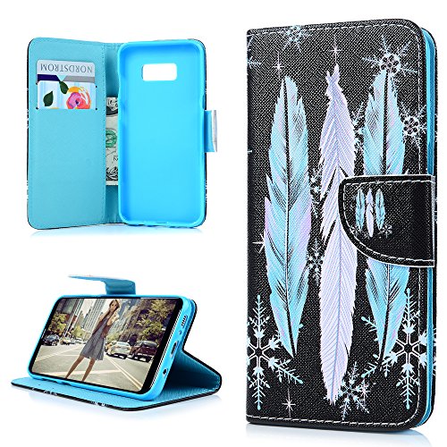 Badalink Case für Samsung Galaxy +S8 (S8 Plus) PU Leder (TPU innere Schicht) Tasche Flipcase Gemalt Bunte Muster Design Schutzhülle mit Kreditkarteninhaber Kippständer Magnet-Schloss Handyhülle +Mehrfunktional Feder und Schneeflocken - 2