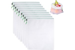 KINETICKRAFT 10 PCS Sac de Cordon en Maille 35 x 30 cm Lavable et Anti-Moisissure Sac en Maille en Nylon Réutilisable Portable pour le Shopping et le Stockage pour Fruits, Légumes, Jouets, Épicerie et Supermarché