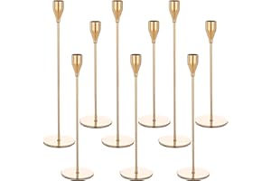 Dazhtu Set di 9 Portacandele in metallo, Candelabro Metallo Oro Portacandele, Cono ​portacandele vintage, Natale Halloween decorazioni, matrimoni, cene a lume di candela, anniversari，Tre dimensioni