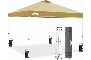 EAGLE PEAK Tonnelle de Jardin Pliable 3x3m Pop-up Gazebo Tente Pliante Pavillon，avec Sac de Transportable à Roulette pour Camping, Plage, Jardin, Beige