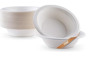 FOOGO Green 50 Ciotole Monouso in Fibra di Canna da Zucchero, 340 ml, 15cm, per Zuppe, Dessert e Insalate, Ciotole Profonde per Alimenti Caldi, Bicchieri Carta Resistenti, Biodegradabili Compostabili