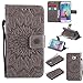 Produktbild Lonchee Samsung Galaxy S6 edge Leder Wallet Tasche Brieftasche Schutzhülle , Sonnenblumen geprägten Muster Design Hochwertige PU Leder Folio Tasche Case Hülle im Bookstyle mit Standfunktion Kredit Kartenfächer (grau)