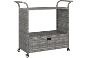 vidaXL Chariot de Bar avec Tiroir Chariot de Rangement Chariot Roulant de Service Jardin Patio Cuisine Extérieur Gris 100x45x97 cm Résine Tressée