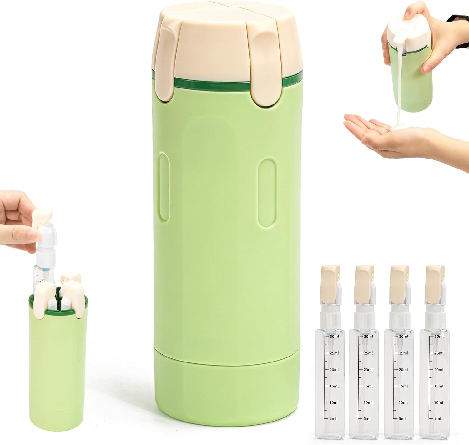 Set de botellas dispensadoras de viaje 4 en 1: botellas exprimibles rellenables a prueba de fugas para artículos de tocador - contenedores de viaje portátiles para champú, loción, acondicionador y