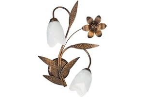 ONLI Forgiata - Applique 2 Luci, Vetro opaco color Bianco, Metallo Marrone spennelato Oro