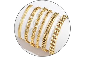 FEHKI Herren Armband Edelstahl Armbänder Panzerkette - 6 Stücke Herrenarmbänder für Männer Jungs Kubanische Armband Geschenke für Sohn,Silber Schwarz Gold,19cm/21cm/23cm Länge