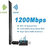 Gaoni USB WiFi Adapter 1200Mbps WiFi Dongle with Dual Band 5.8GHz/2.4GHz USB 3.0, Network Adapter with 5dBi Antenna for PC/Desktop/Laptop/Mac, Support Windows XP/ 10/8/ 7/ Vista, Mac OS X 10.6-10.14