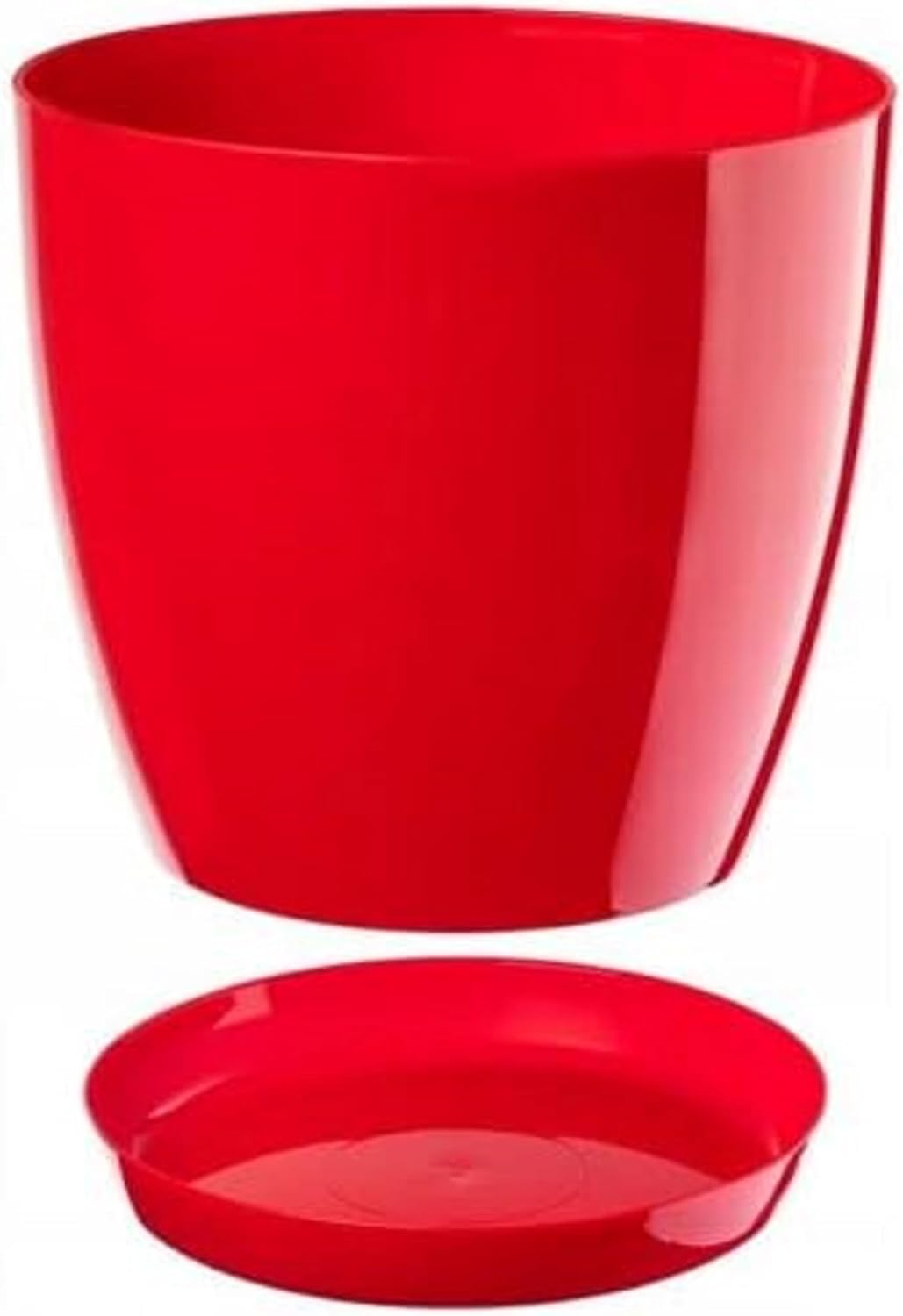 B2C Plant Pot Flower 20 Colours 9 sizes Gloss Plastic Plant Pots Planter Saucer Tray Deco (23 cm/ 9 inch, Red)