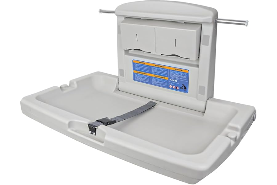 AIKE Commercial Baby Changing Unit, Horizontal Wall-mounted Foldable Baby Changing Table Station, CPC Compliant, Grayish White
