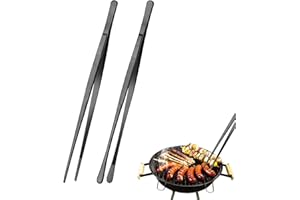 ASSRECT 2 Pezzi Pinze Cucina Acciaio Inox 30cm Pinzette da Cucina Professionali Pinza Chef Pinzette per Alimenti Utensile Manico Lungo per Decorare Cibi, Cucinare, Barbecue, Cuocere Forno - Nero