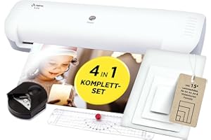 ‎OLYMPIA Olympia A210 4in1 Laminiergerät A4 | Laminierset A4 | Laminator | Schnelles Aufwärmen | Laminiermaschine, Papierschneider & Eckrunder | Ideal für Büro Schule & Heimgebrauch | Inkl. 15 Folien