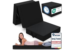 ELONEO materasso, materassino pieghevole per ospiti, materasso pieghevole a 3 parti, spugna extra spessa (15cm), lavabile, cubo a disco intervertebrale, adulti (nero, 90 x 200 x 15 cm)