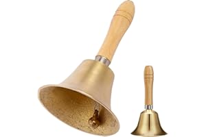 Beavorty 1 Pz Campana a Mano in Ottone Campanello a Mano di Natale Super Forte Campanella di Chiamata a in Ottone Massiccio con Manico in Legno di Servizio di Chiamata