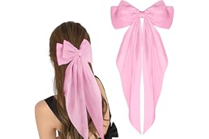 WLLHYF Big Bow Barrettes Long Tail French Ribbon Hair Pins Soft Silky Satin Hair Clip Metal Bowknot Clips 90's Accessories for Party Women Girl Valentine's Day