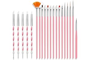 ZEOHBETY Nail Art Brushes Set, 20pcs Nail Art Design Tools, Acrylic Silicone Carving Pen, Dotting Pen, Nail Fine Liner Brushes, Extension Gel Brush, Polish Brush, Builder Brush, Pink and Pink
