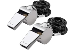 Sifflets,2 Pack Metal Sifflet à Roulette,Acier Inoxydable Sifflet Métal Haute Décibel, avec Noire Cordon 47cm pour Sports,Basketball,Football,Camping,Sauveteur,Randonnée