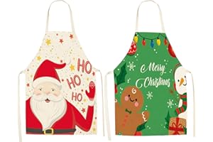 MIOSJI 2pc Christmas Aprons Adults Novelty Waterproof Apron for Xmas Party Costume Cooking Apron Christmas Chef Gift
