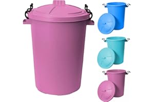 Latchini 50L Litre Outdoor Bin Large Heavy-Duty Weather Resistant and Food Grade Plastic Dustbin Trash Can Garbage Bin with 2 Clip Locking Lid for Indoor/Outdoor Storage Container of Animal Feed|Pink
