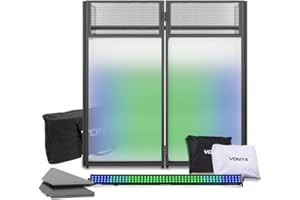 VONYX DB4 Portable Mobile DJ Booth Stand with Corner Shelves, Lycra Screens & Beamz LCB144 MK2 LED Light Bar, Professional Foldable DJ Stand for Events & Easy Transport