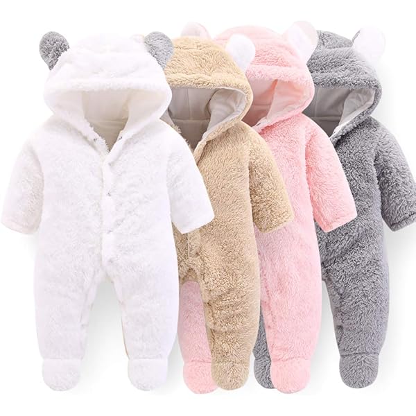 WYTbaby Tuta invernale per neonati con cappuccio, tuta da neve in pile per bambini, ragazze e ragazzi, a maniche lunghe, per 0-12 mesi, 3–6 Monate