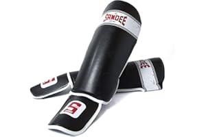 Sandee Sport Shinguards Shin Guard Black White Muay Thai Boxing Kickboxing Fight Sold by MinotaurFightStore (L/XL)