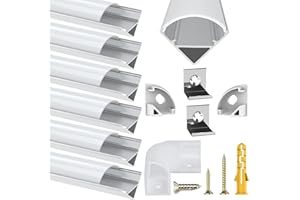 Chesbung 6 Pack V Shape Led Aluminum Channel for LED Strips, 1Meter/3.3ft Aluminum Profile with Milky White Cover, Led Track Diffusers with End Caps, Mounting Clips and 90 Degree Corner Connector