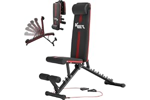 KM-Fit vikbar viktbänk Multifunktionell träningsbänk | 6-vägs justerbart ryggstöd | 3-vägs justerbar sits
