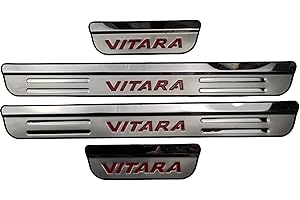 LLWQUANZSS EAGLEG 4 Piezas Protector de Umbral de Puerta de Coche para Suz-uki Vitara 2015-2020, Ajuste del Umbral del Pedal de Desgaste Placa de Protección Accesorios, Acero Inoxidable,Red